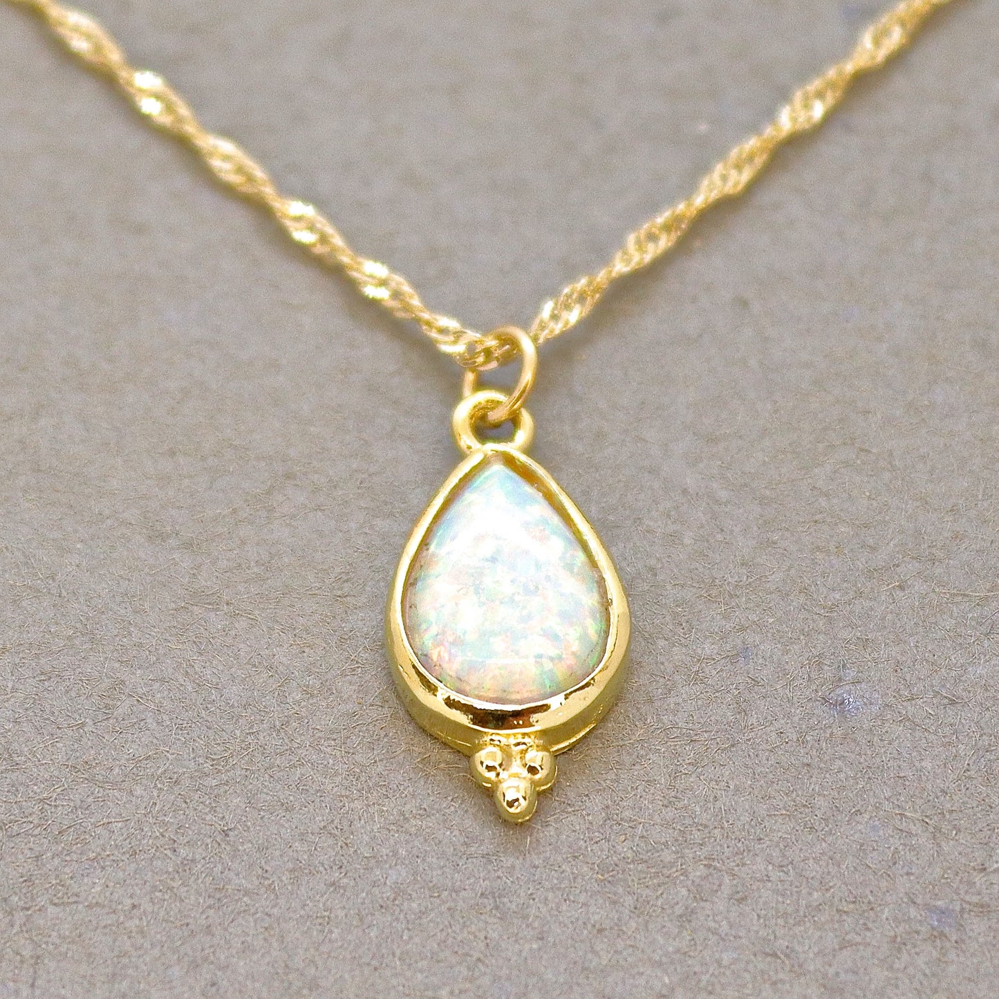 Opal solid 14k gold teardrop necklace pendant, White opal gold necklace