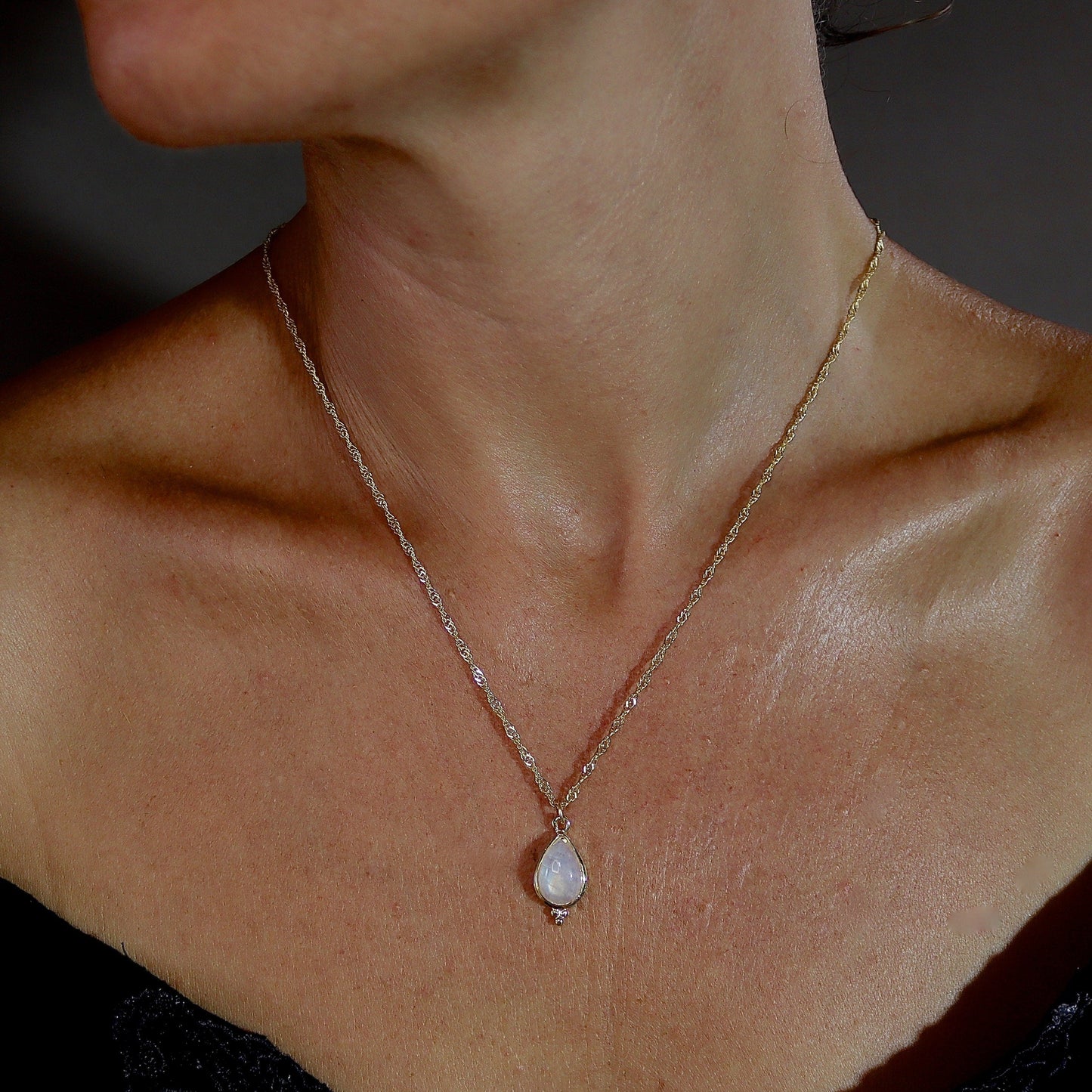 Moonstone necklace, Teardrop sterling silver 925 necklace pendant