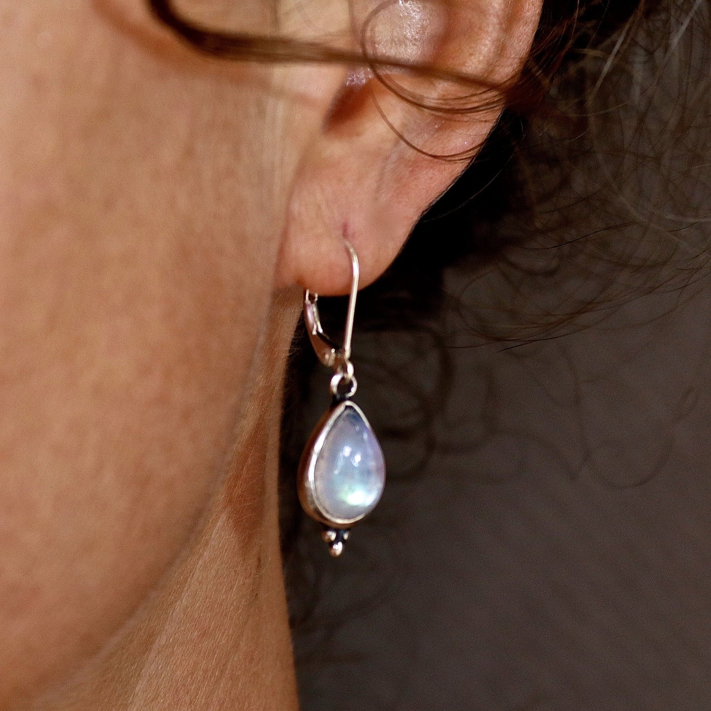 Moonstone teardrop sterling Silver dangle earring for woman
