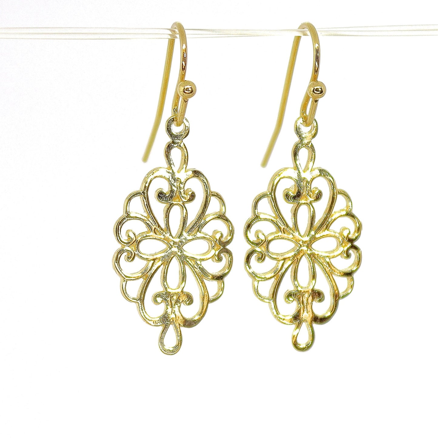 Filigree 14k solid gold dangle earrings for woman