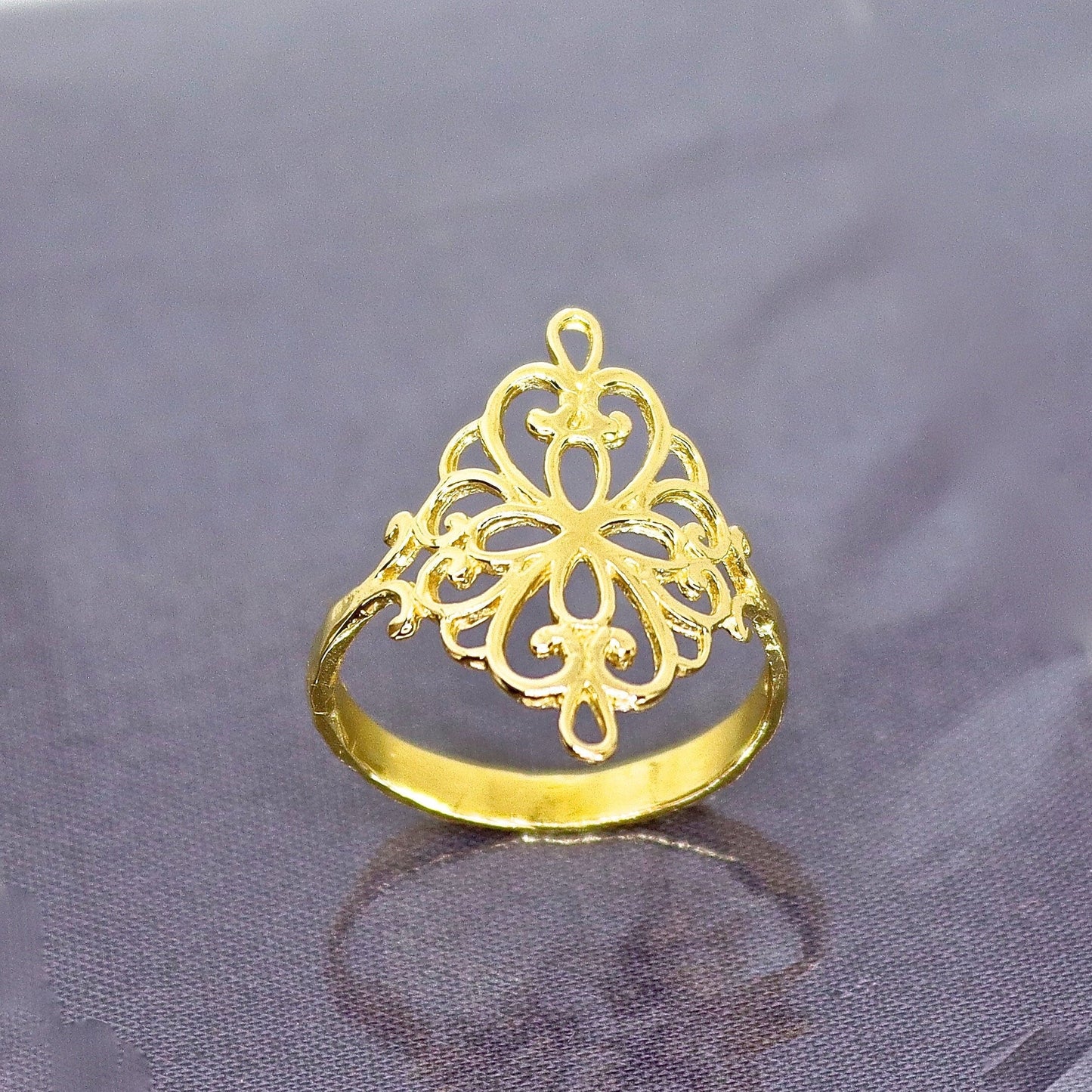 Victorian filigree 14K solid gold ring for women
