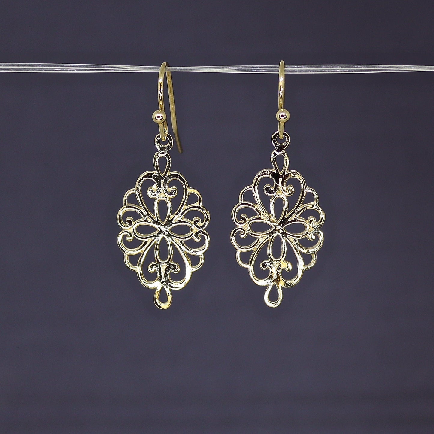 Filigree 14k solid gold dangle earrings for woman