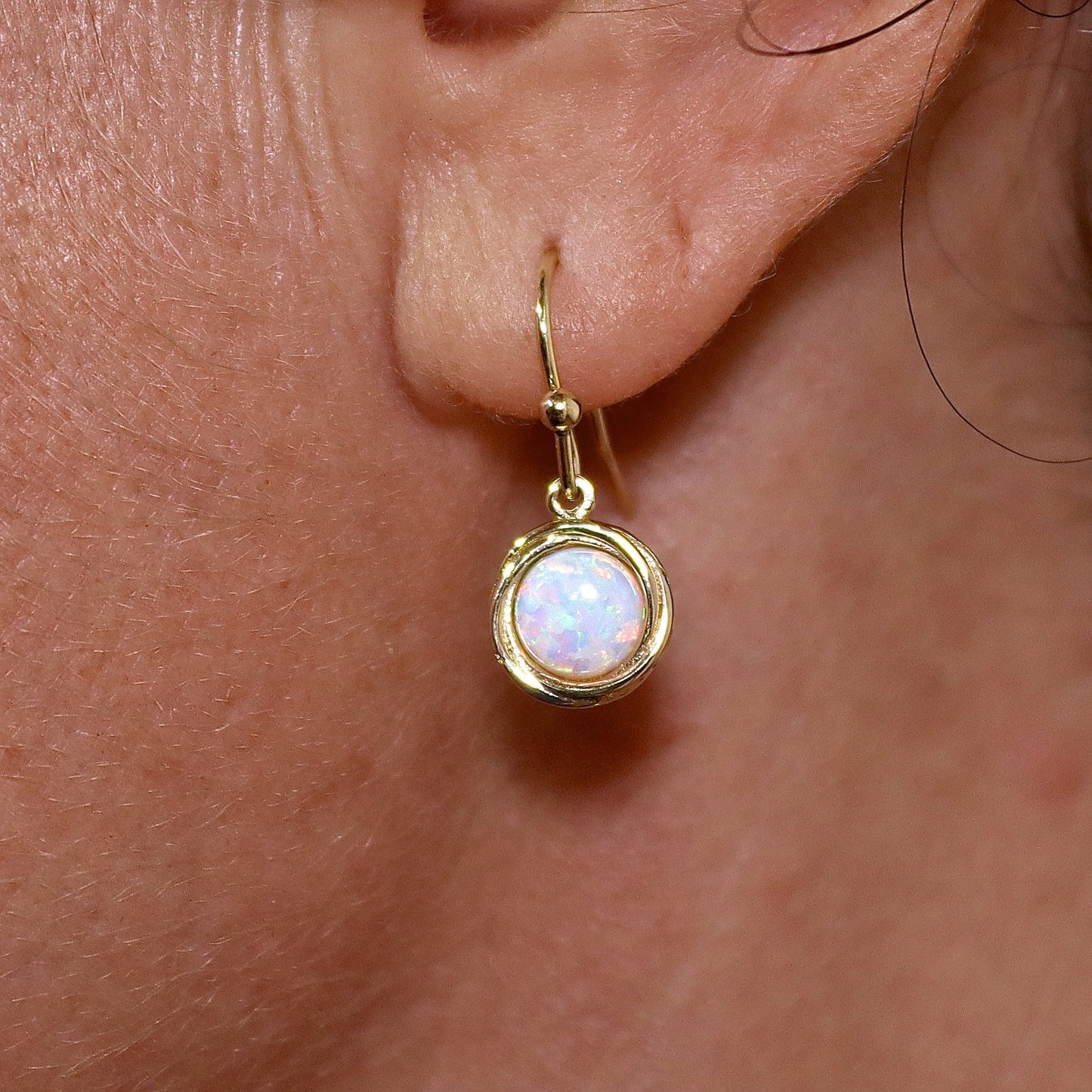 Solid 14k gold Opal Earrings, Real Gold dangle Earrings