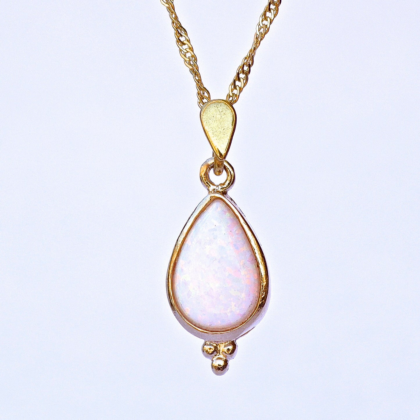 Opal gold necklace, White opal solid 14k gold drop pendant necklace