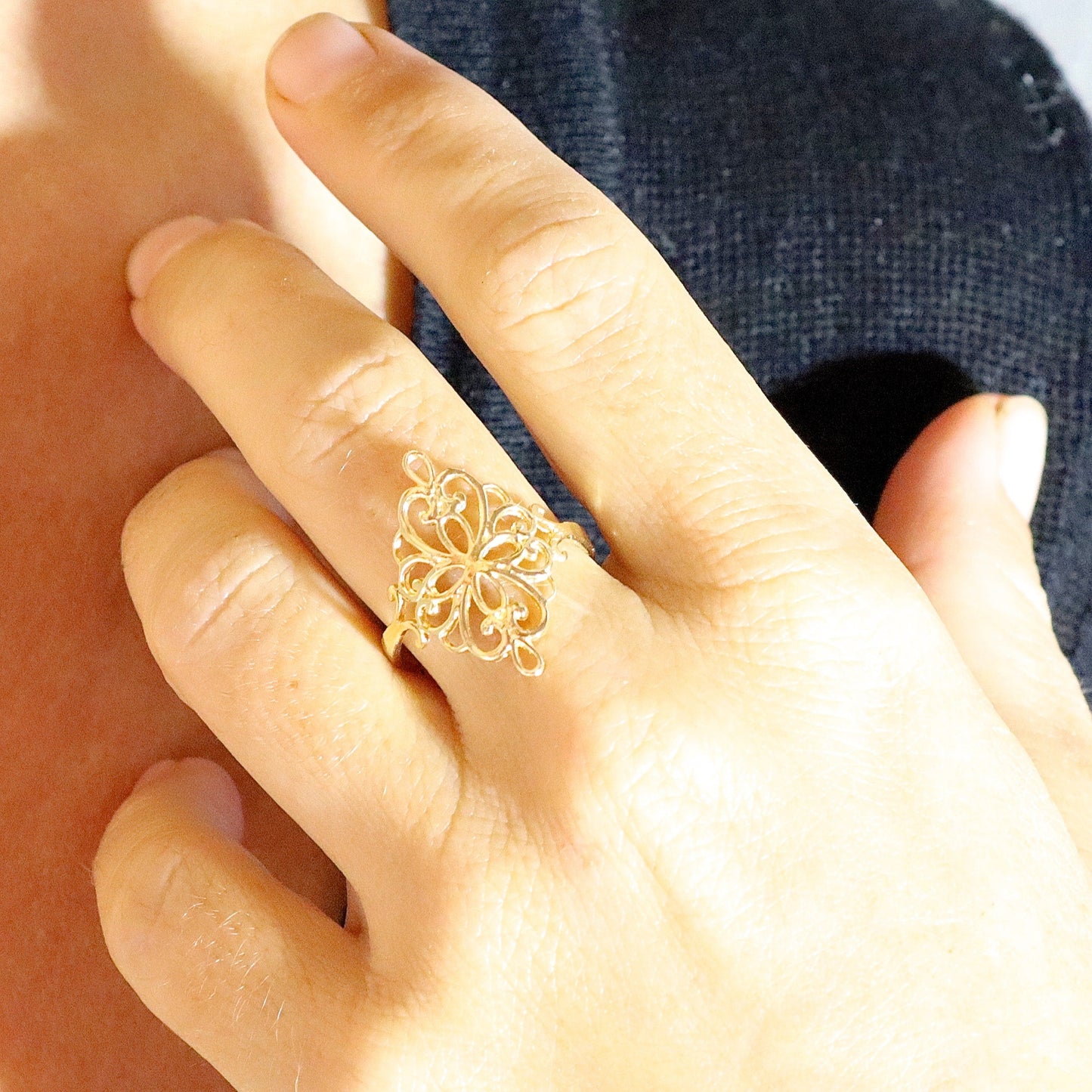 Victorian filigree 14K solid gold ring for women