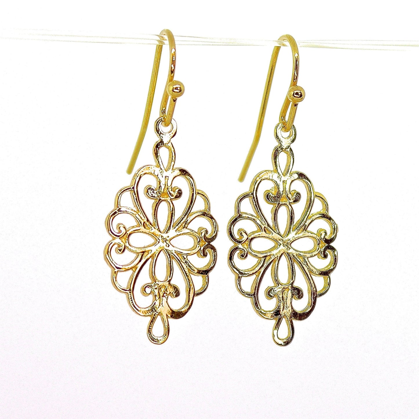 Filigree 14k solid gold dangle earrings for woman
