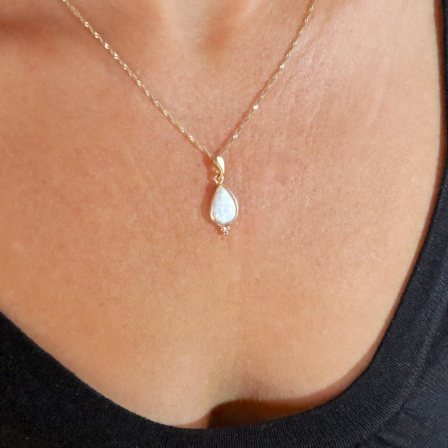 Opal gold necklace, White opal solid 14k gold drop pendant necklace