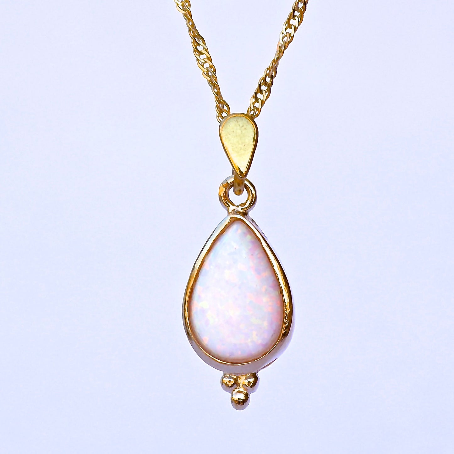 Opal gold necklace, White opal solid 14k gold drop pendant necklace