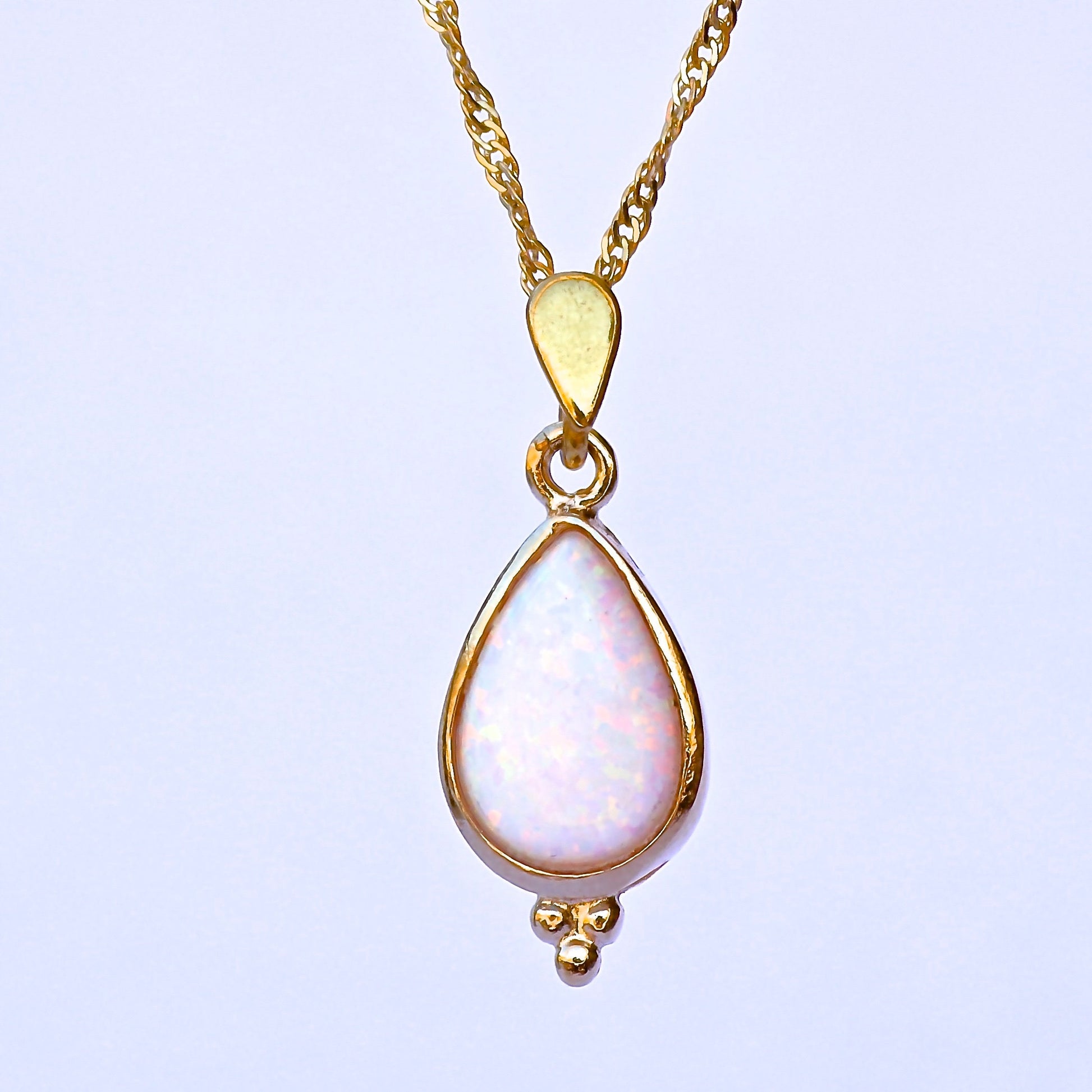 Opal gold necklace, White opal solid 14k gold drop pendant necklace