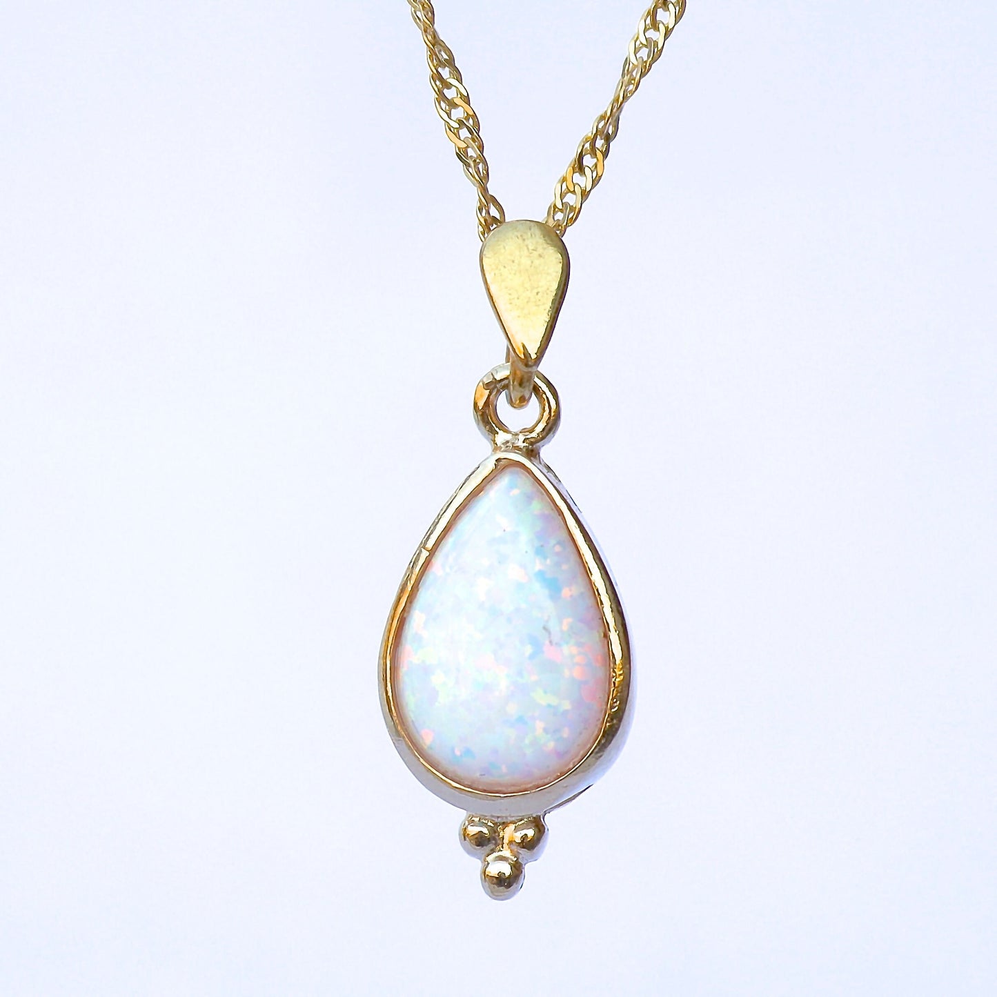 Opal gold necklace, White opal solid 14k gold drop pendant necklace