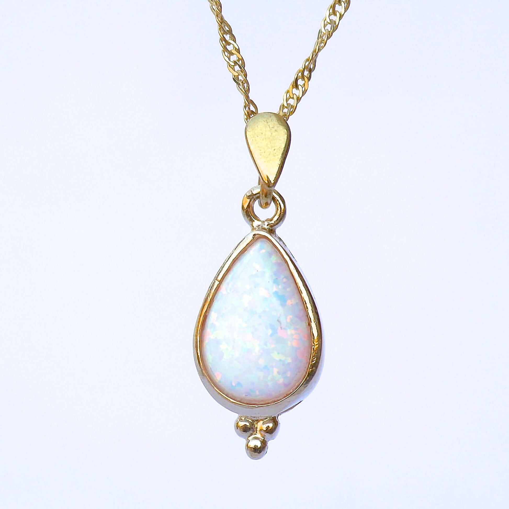 Opal gold necklace, White opal solid 14k gold drop pendant necklace