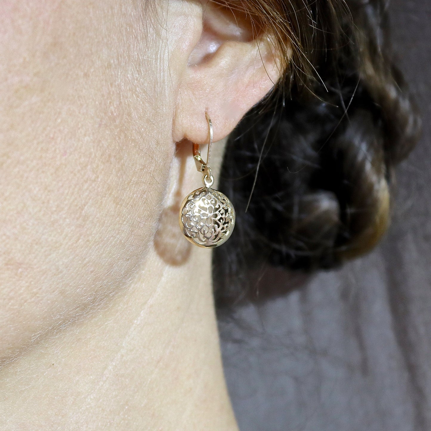 Filigree gold dangle earrings, Solid 14k gold victorian earrings