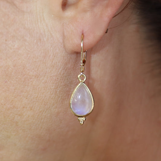 Moonstone Earrings, Solid 14k Gold Teardrop Dangle Earrings for Women, Elegant Birthstone Jewelry, Gift for Wife, Anniversary Gift for Her