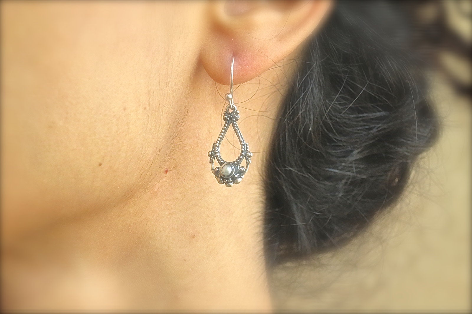 14K Gold Opal Dangle Earrings, Solid Gold Victorian Earrings, Vintage Style Jewelry, Anniversary Gift for Her
