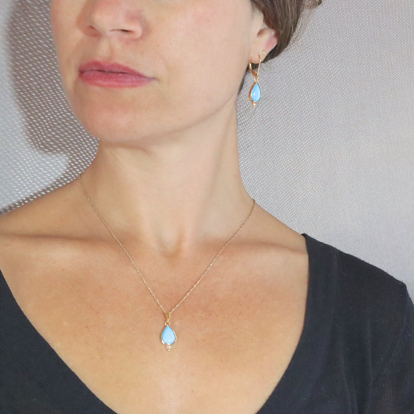 Turquoise Solid 14k gold teardrop dangle earrings