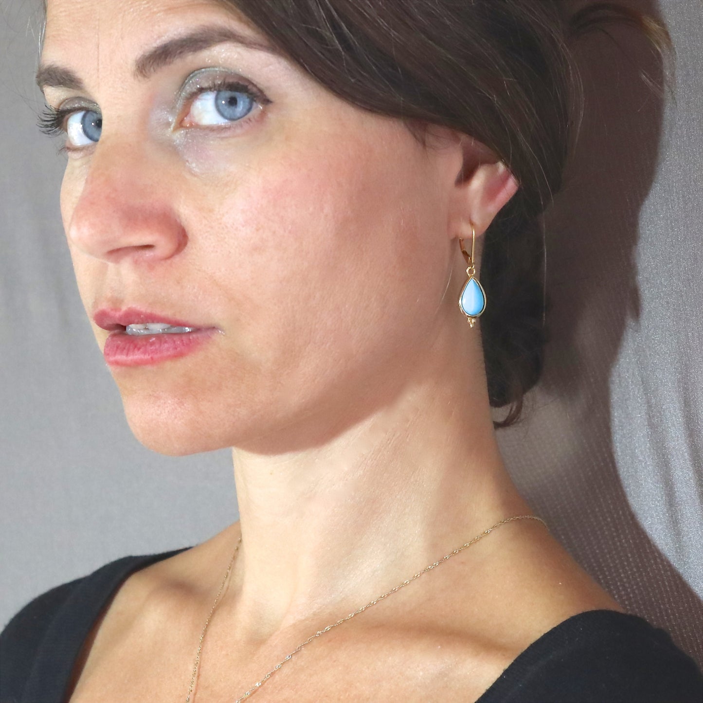 Turquoise Solid 14k gold teardrop dangle earrings