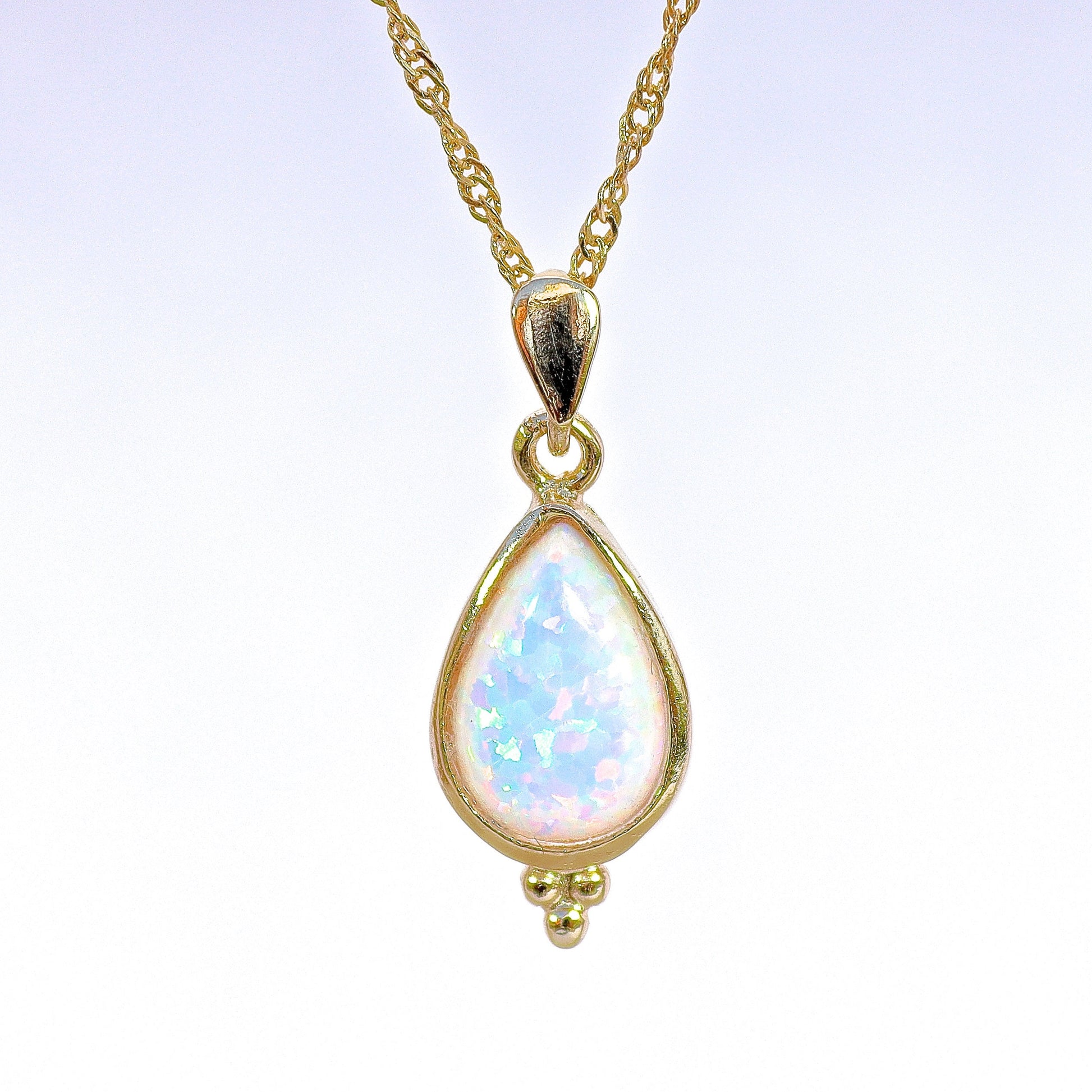 Opal solid 14k gold teardrop necklace pendant, White opal gold necklace