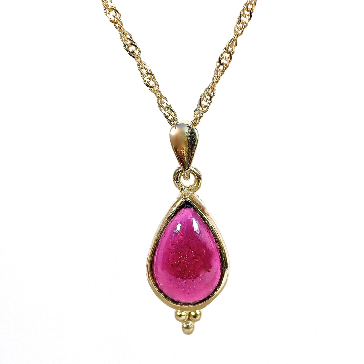 Garnet drop solid 14k gold necklace pendant