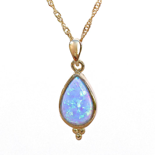 Blue Opal teardrop solid 14k gold necklace pendant