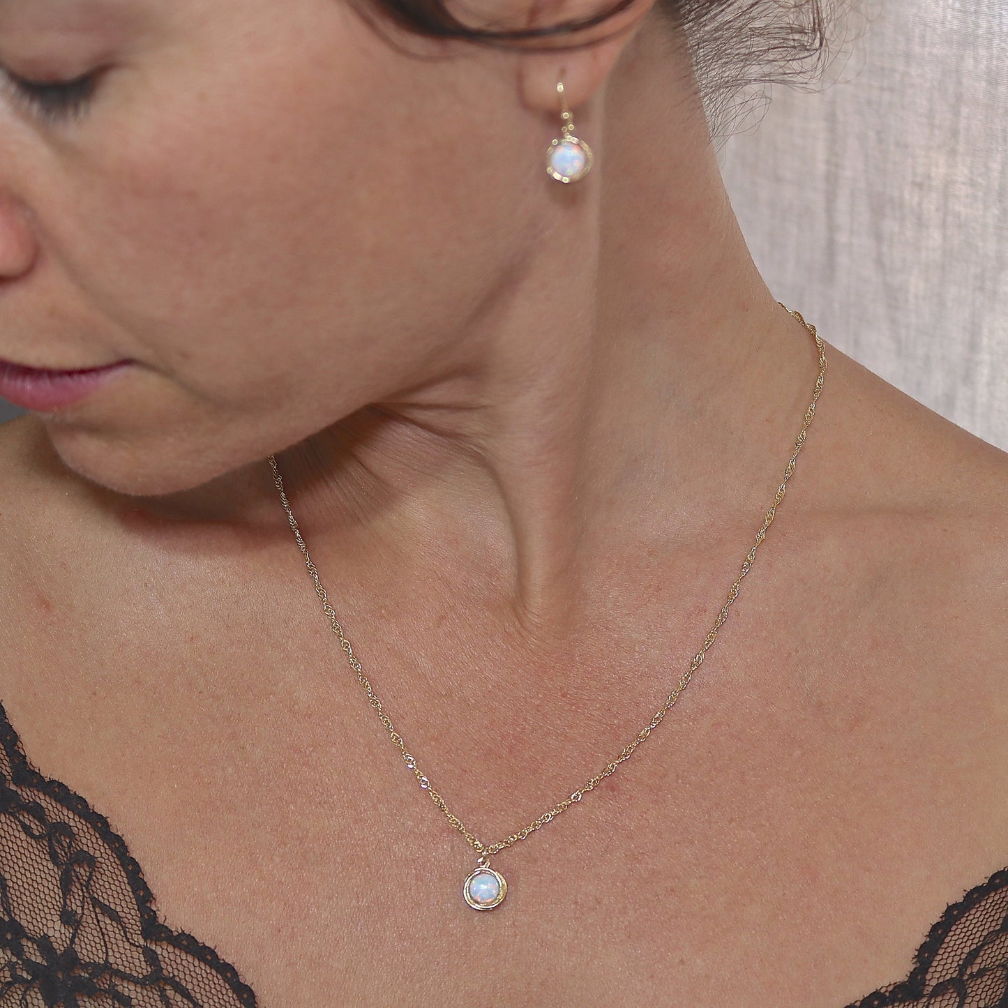 14k gold Opal Necklace pendant, White Opal Necklace