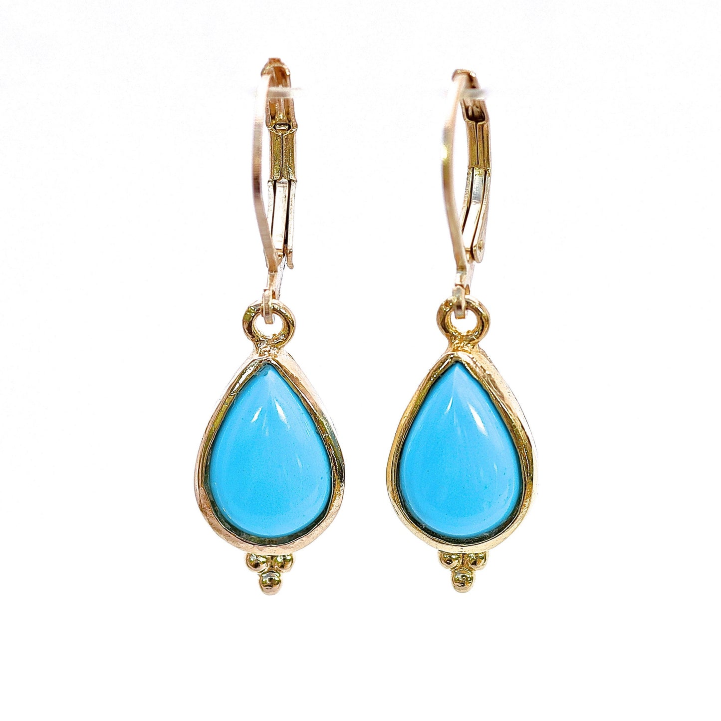 Turquoise Solid 14k gold teardrop dangle earrings