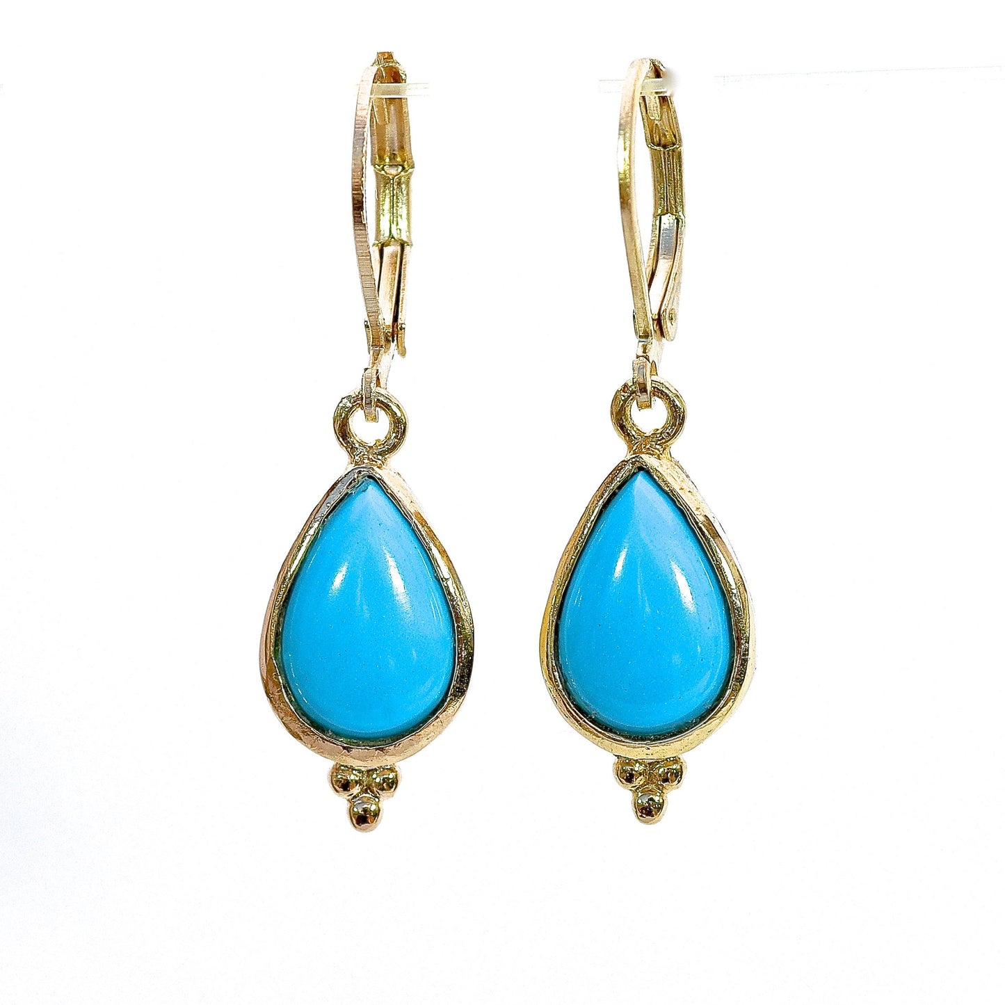 Turquoise Solid 14k gold teardrop dangle earrings