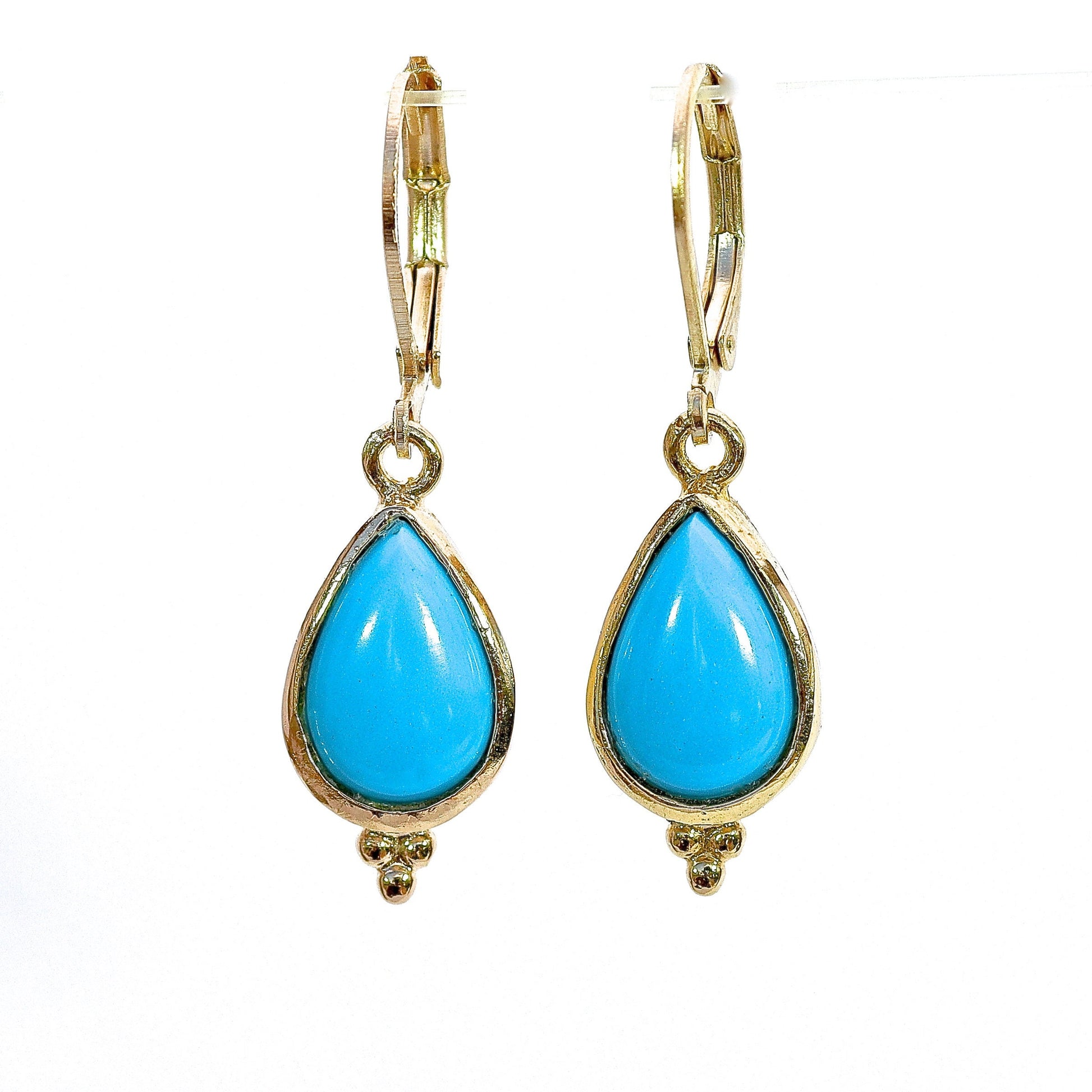 Turquoise Solid 14k gold teardrop dangle earrings