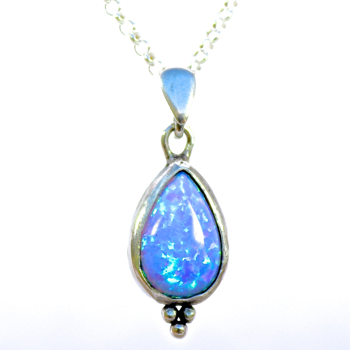 Opal drop מecklace pendant, Sterling silver 925 teardrop pendant, Blue Opal necklace