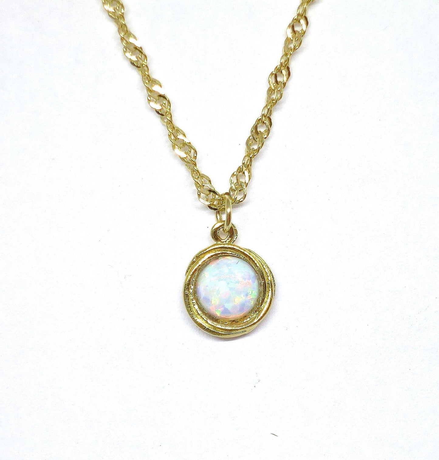 14k gold Opal Necklace pendant, White Opal Necklace