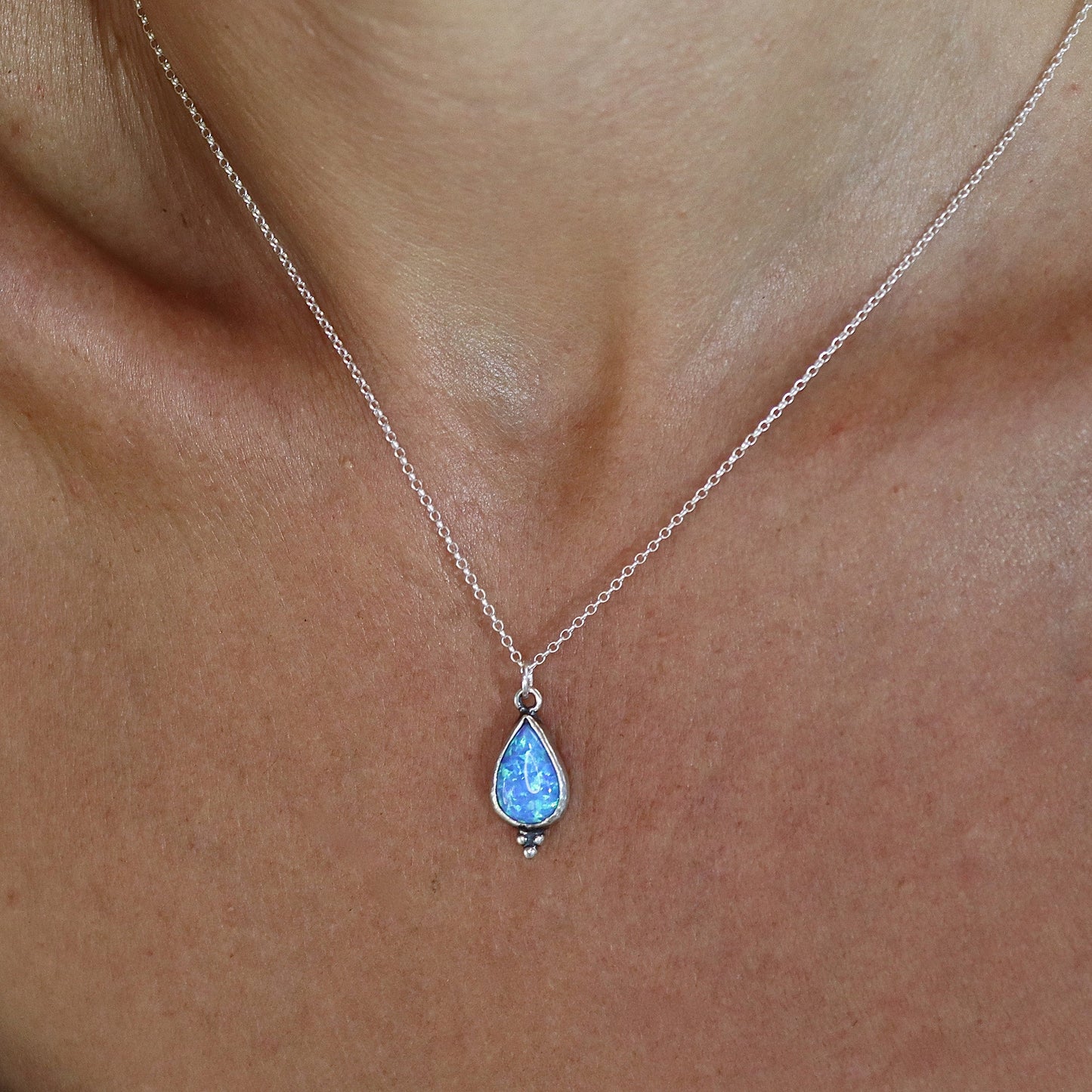 Opal drop מecklace pendant, Sterling silver 925 teardrop pendant, Blue Opal necklace