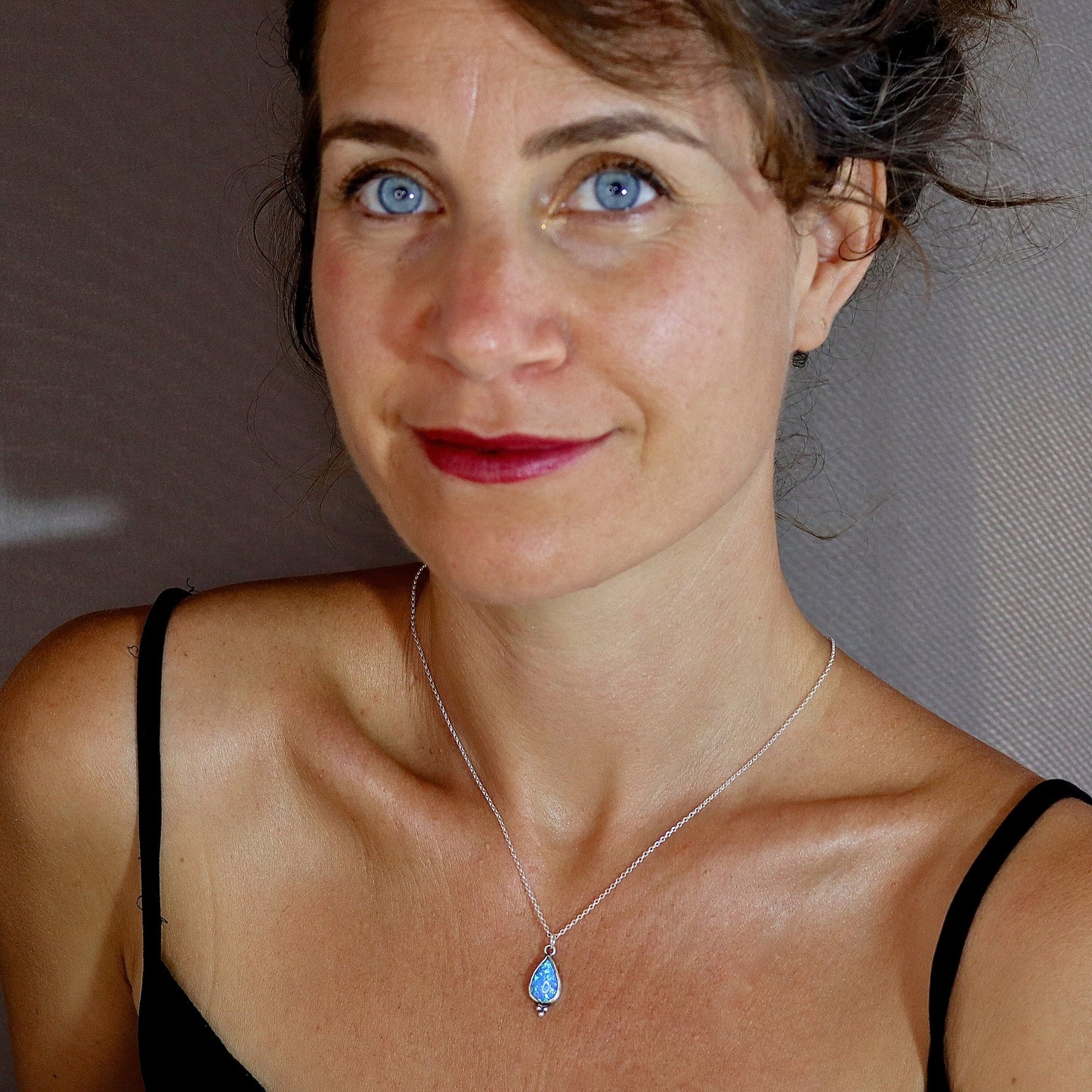 Opal drop מecklace pendant, Sterling silver 925 teardrop pendant, Blue Opal necklace