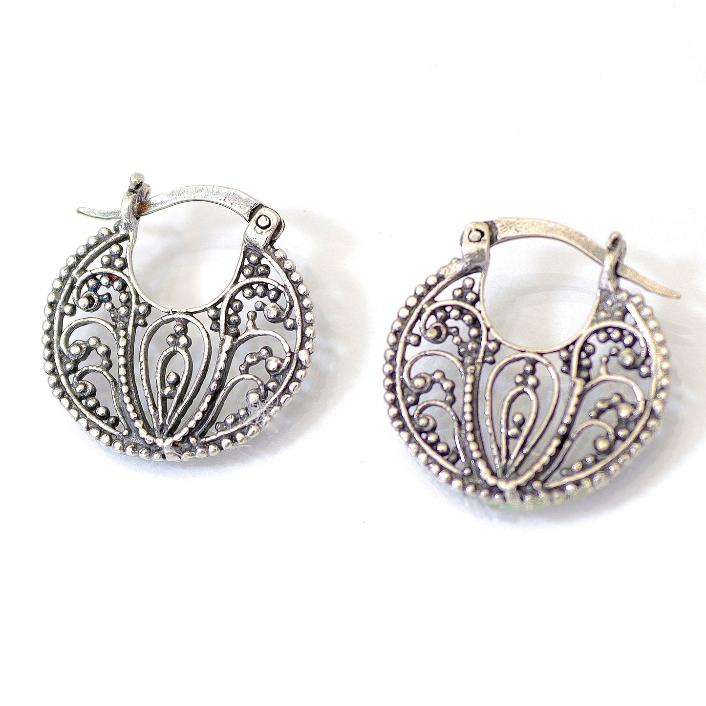 Filigree sterling silver 925 hoop earrings