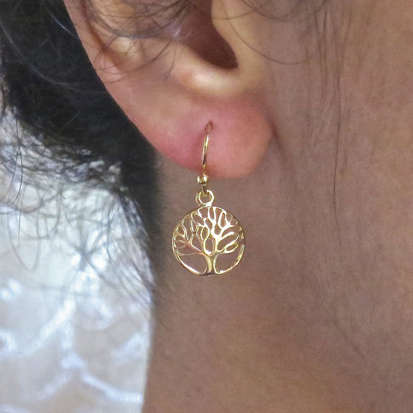 Tree of Life gold dangle Earrings, Solid 14k gold tree earrings
