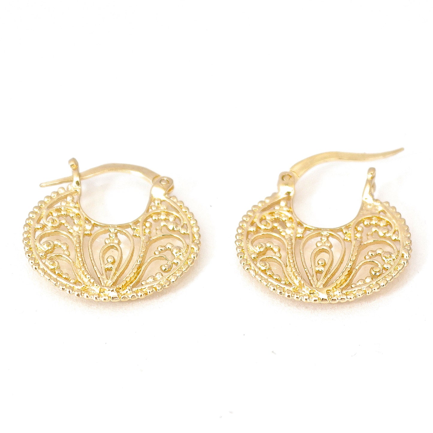 14k solid gold filigree hoop earrings
