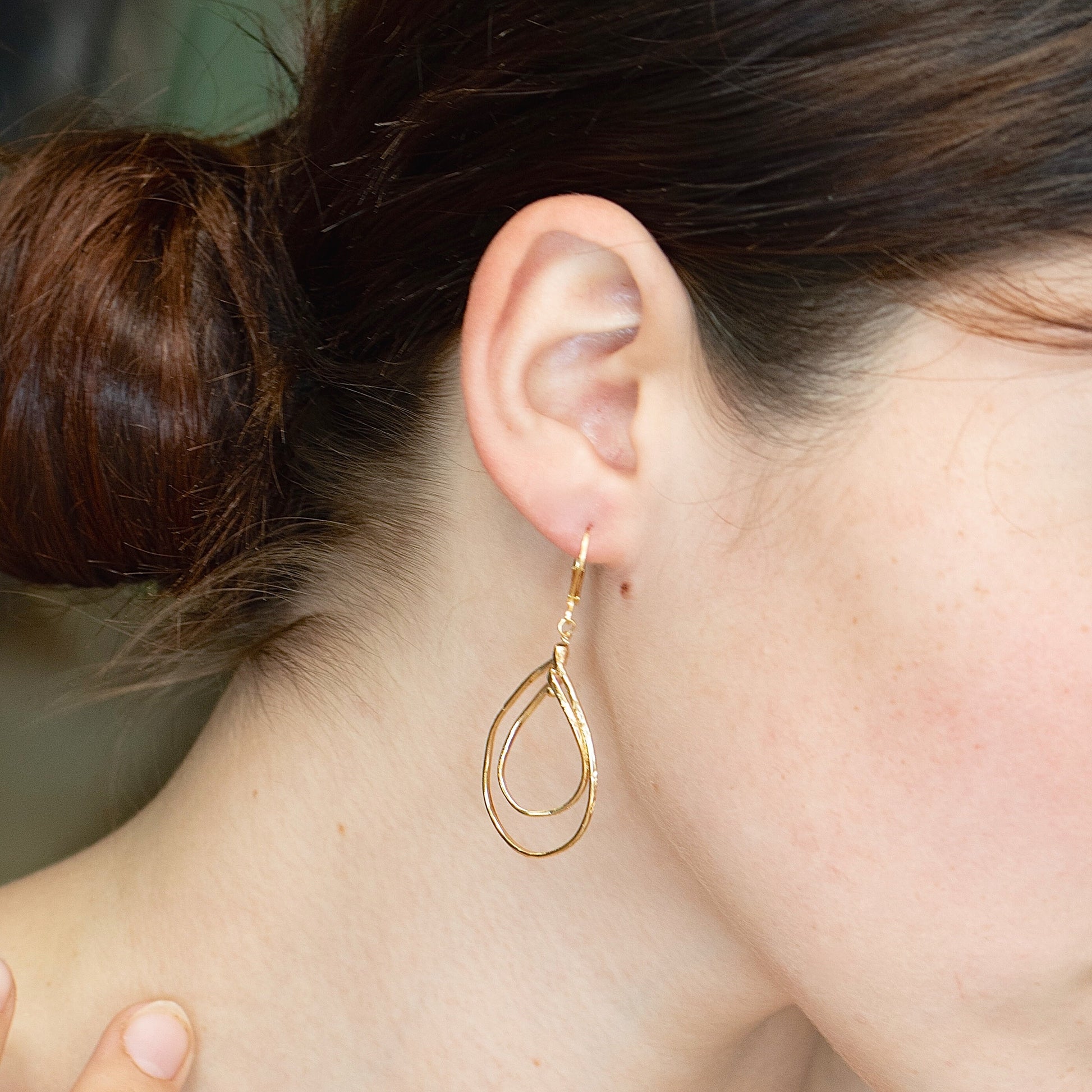 Double drop solid 14k gold dangle earrings