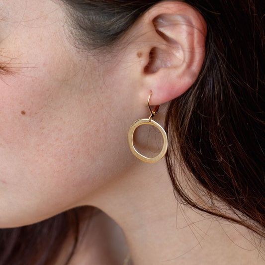 Open circle dangle earrings, Solid 14K gold hoop earrings