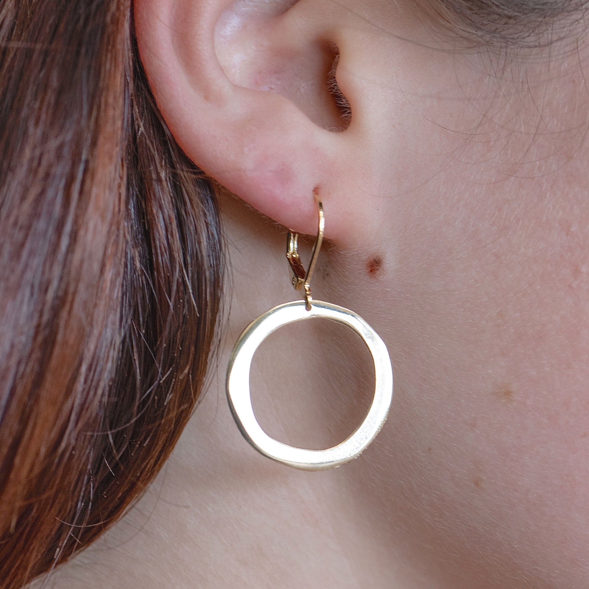 Open circle dangle earrings, Solid 14K gold hoop earrings