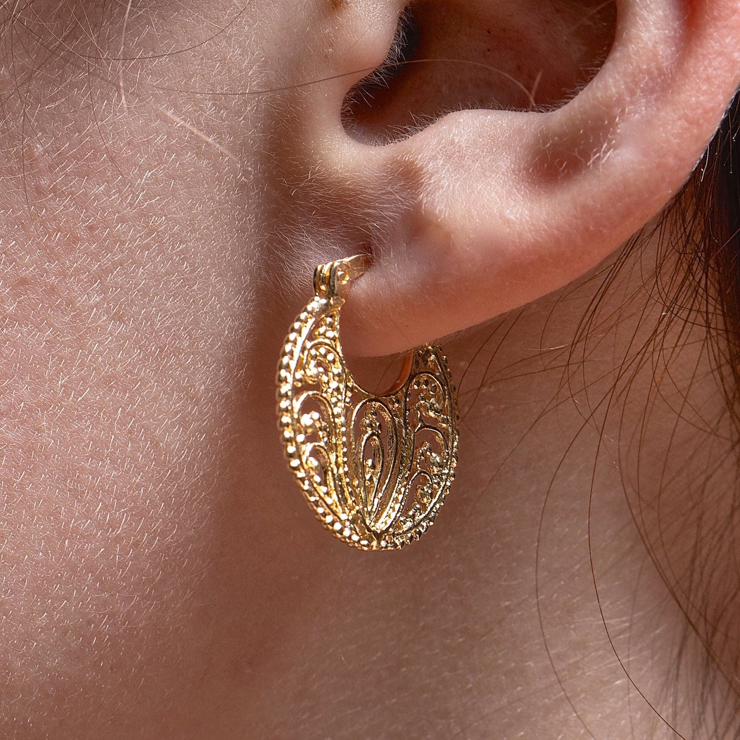 14k solid gold filigree hoop earrings