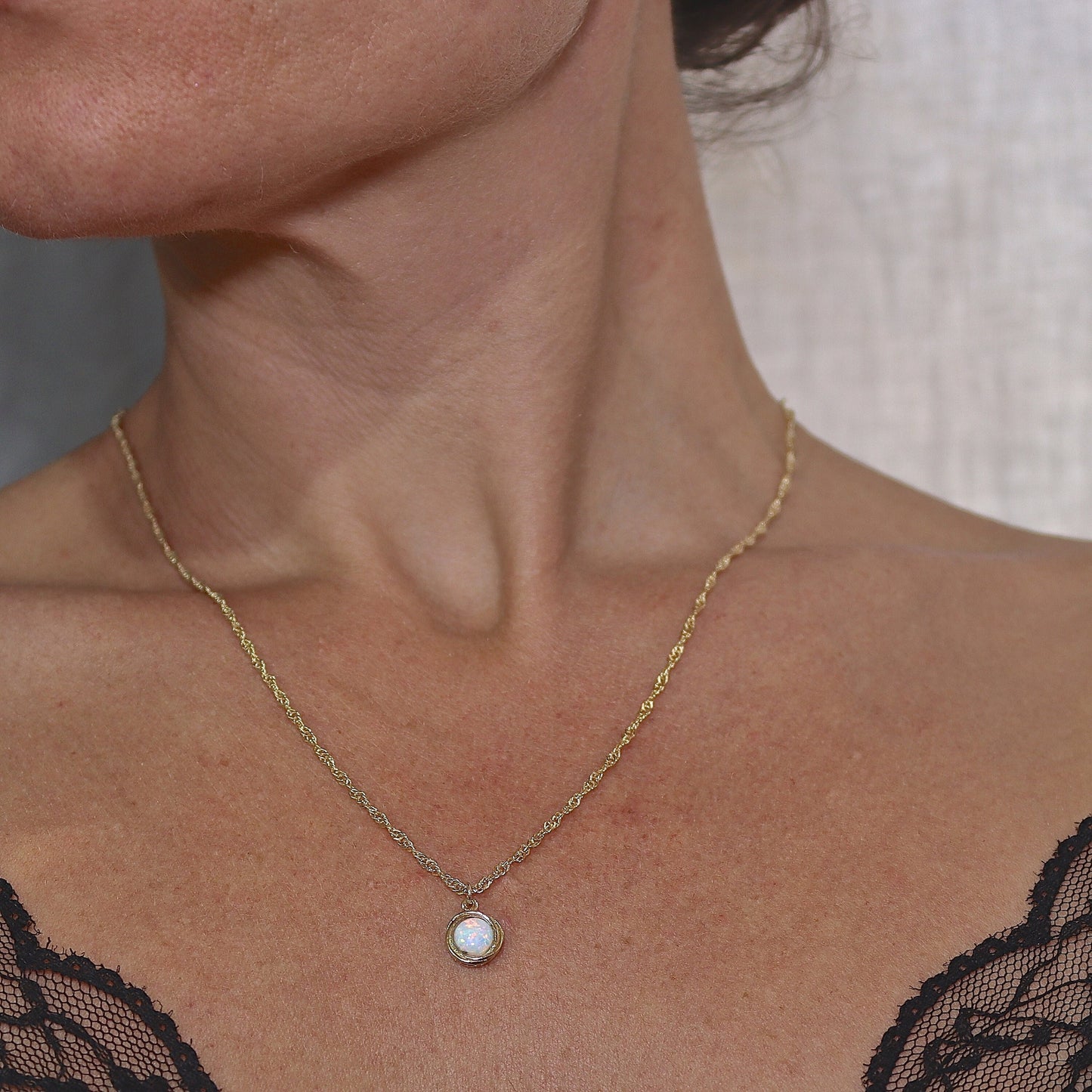 14k gold Opal Necklace pendant, White Opal Necklace