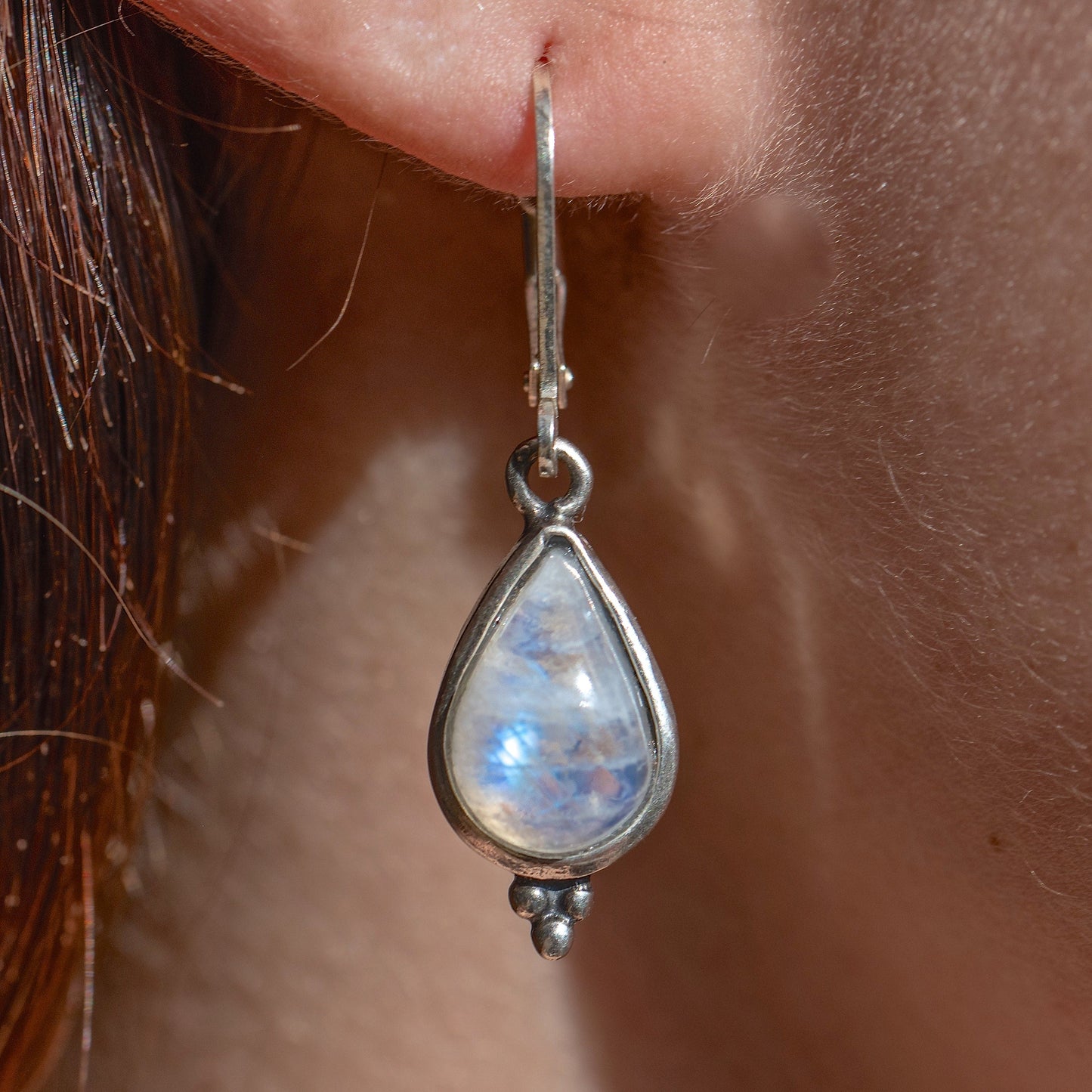 Moonstone teardrop sterling Silver dangle earring for woman