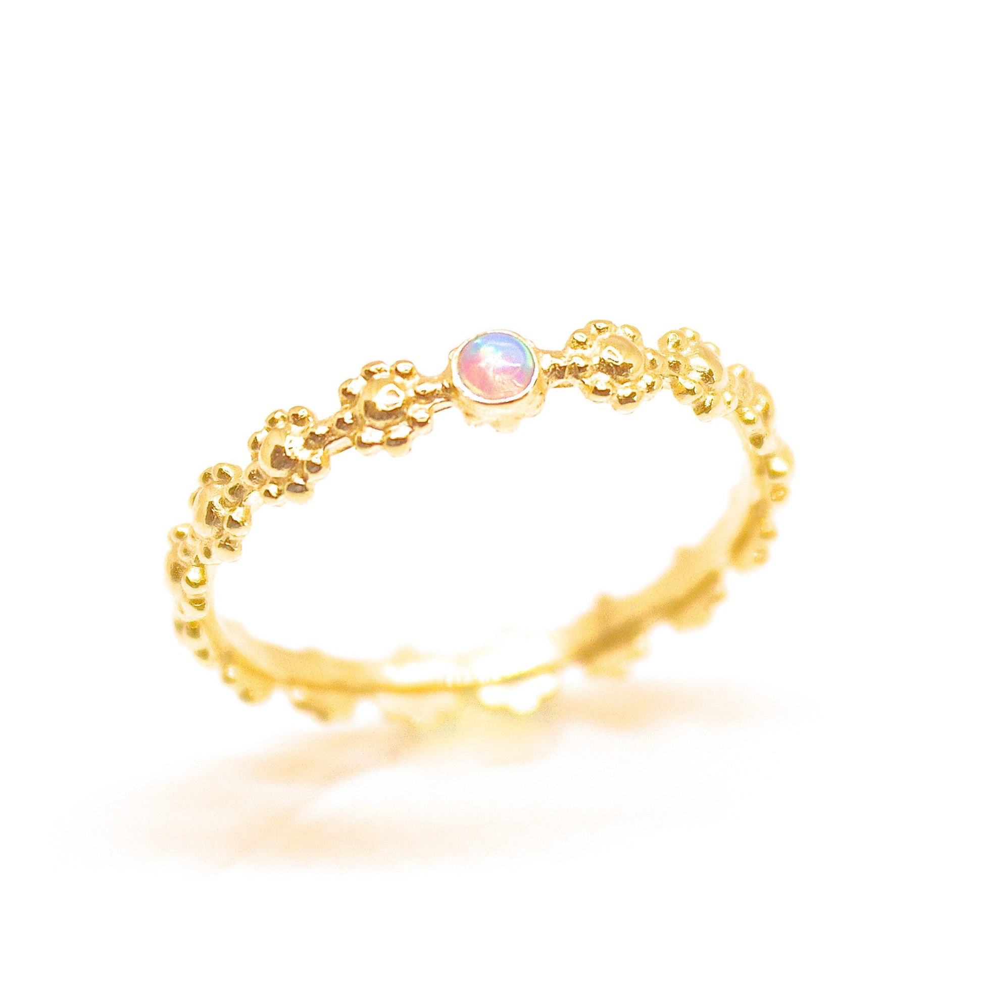 Opal solid 14k gold ring flower band
