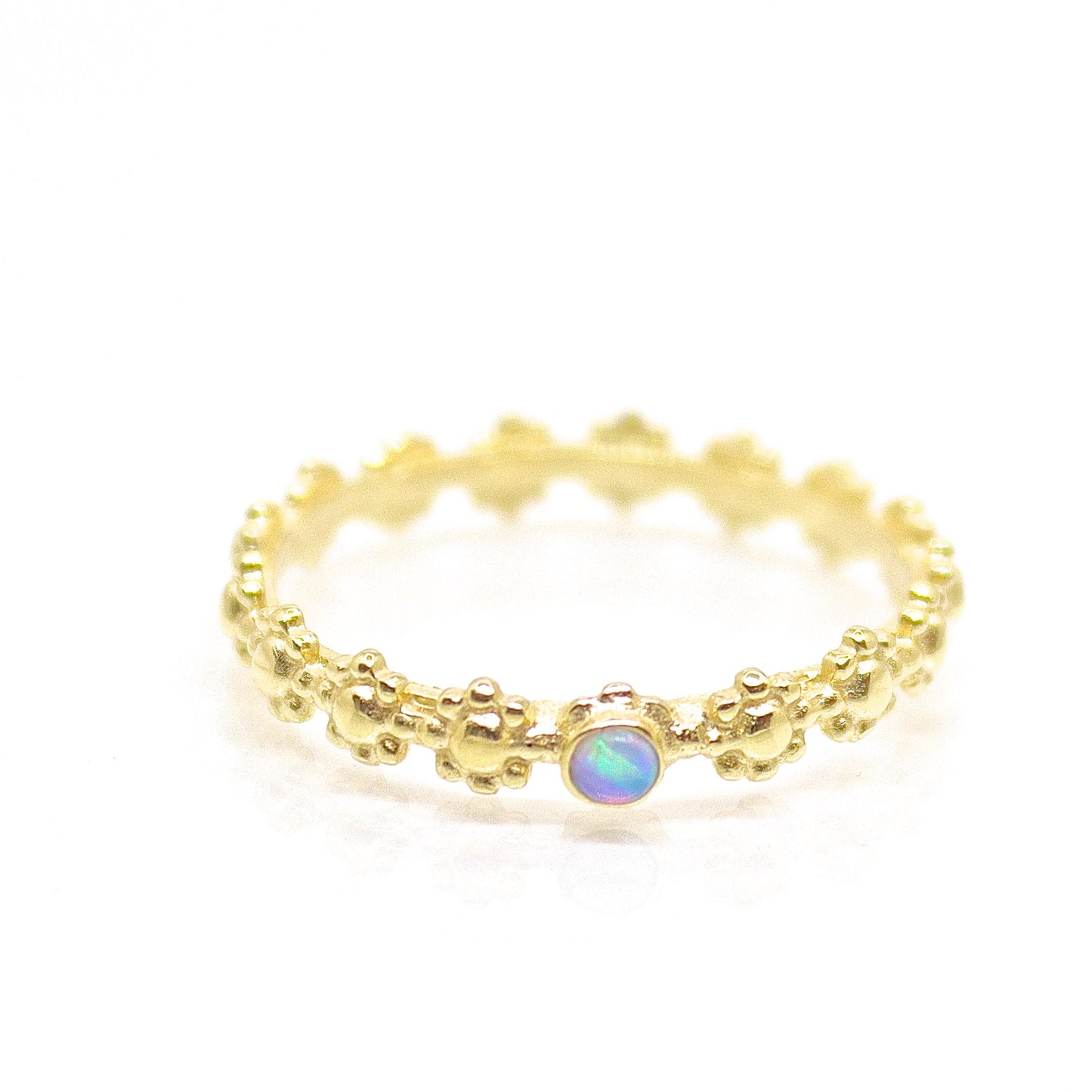 Opal solid 14k gold ring flower band