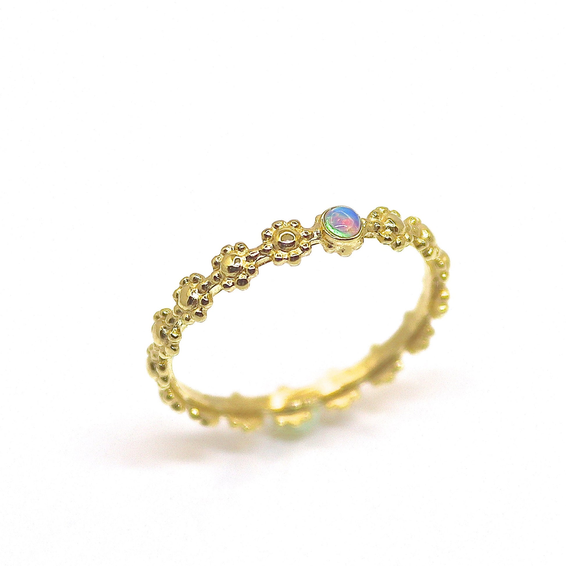Opal solid 14k gold ring flower band