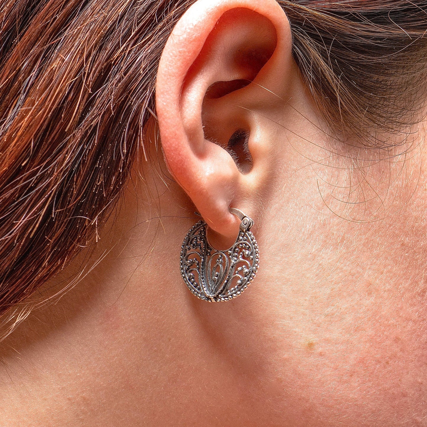 Filigree sterling silver 925 hoop earrings