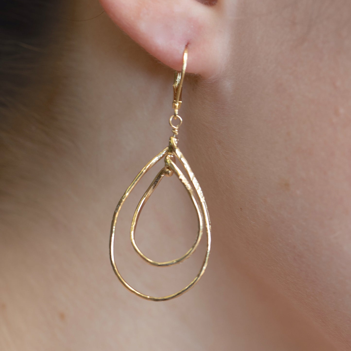 Double drop solid 14k gold dangle earrings