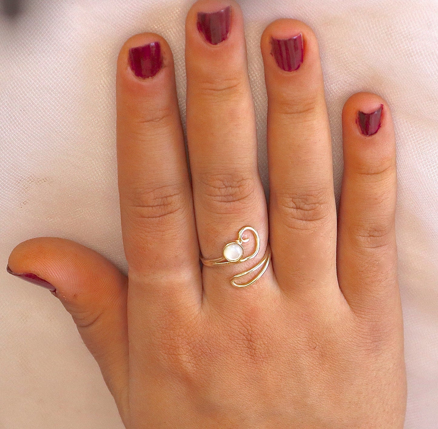 Opal gold ring, Adjustable white opal solid 14k gold ring