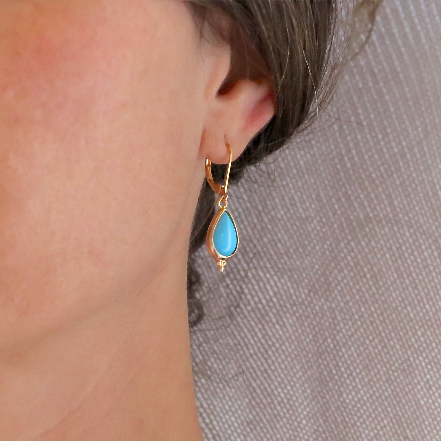 Turquoise Solid 14k gold teardrop dangle earrings