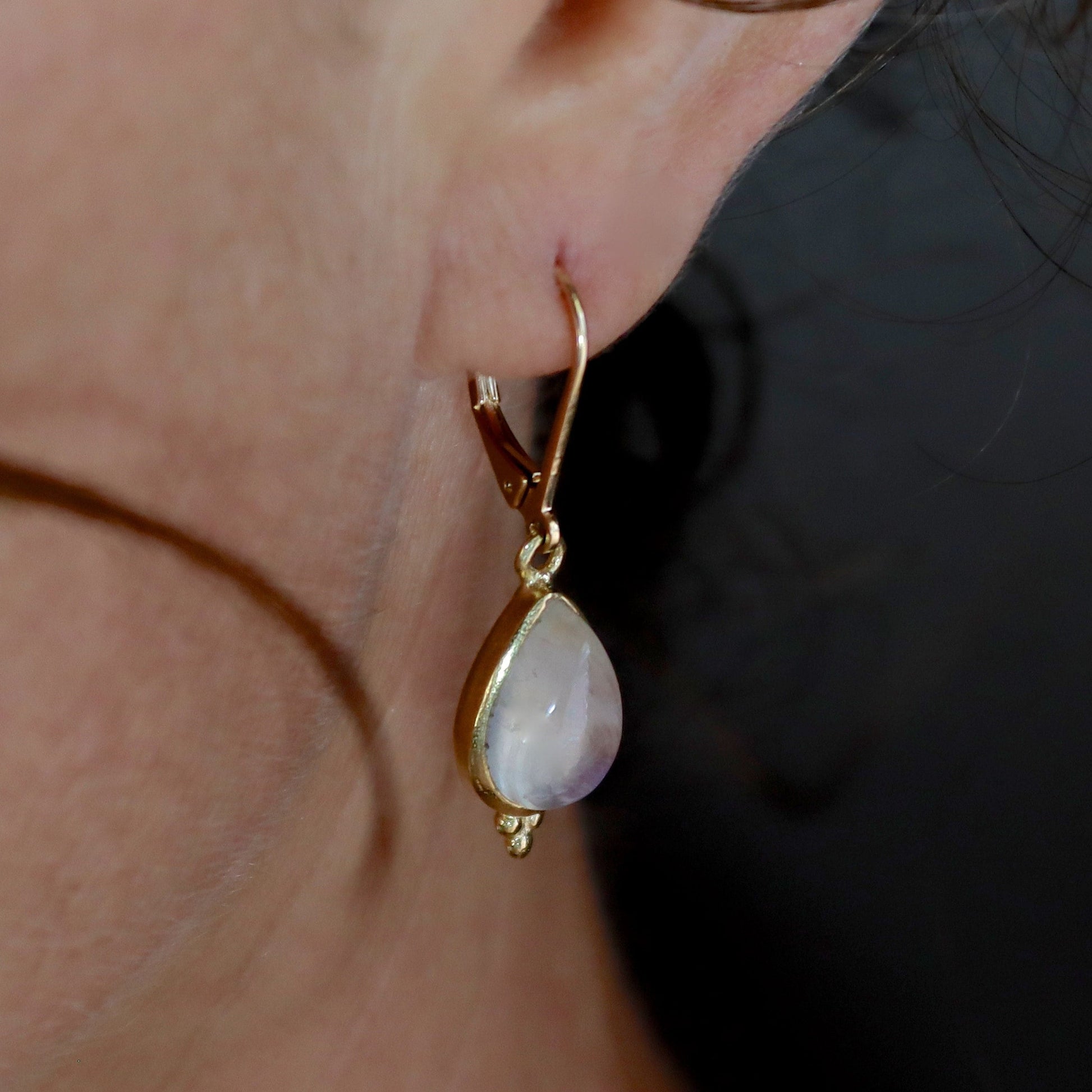 Moonstone Earrings, Solid 14k Gold Teardrop Dangle Earrings for Women, Elegant Birthstone Jewelry, Gift for Wife, Anniversary Gift for Her
