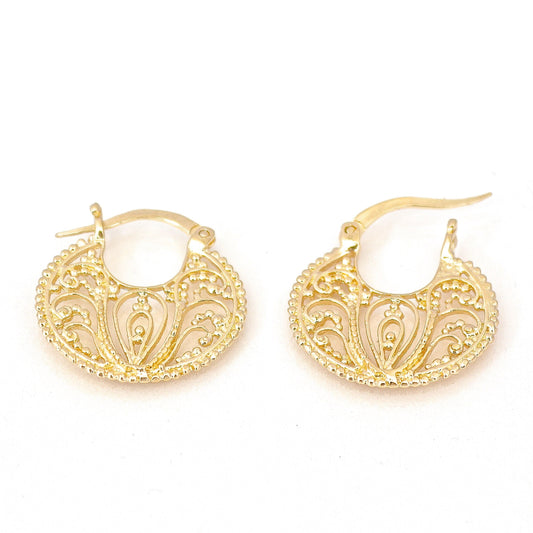14k solid gold filigree hoop earrings