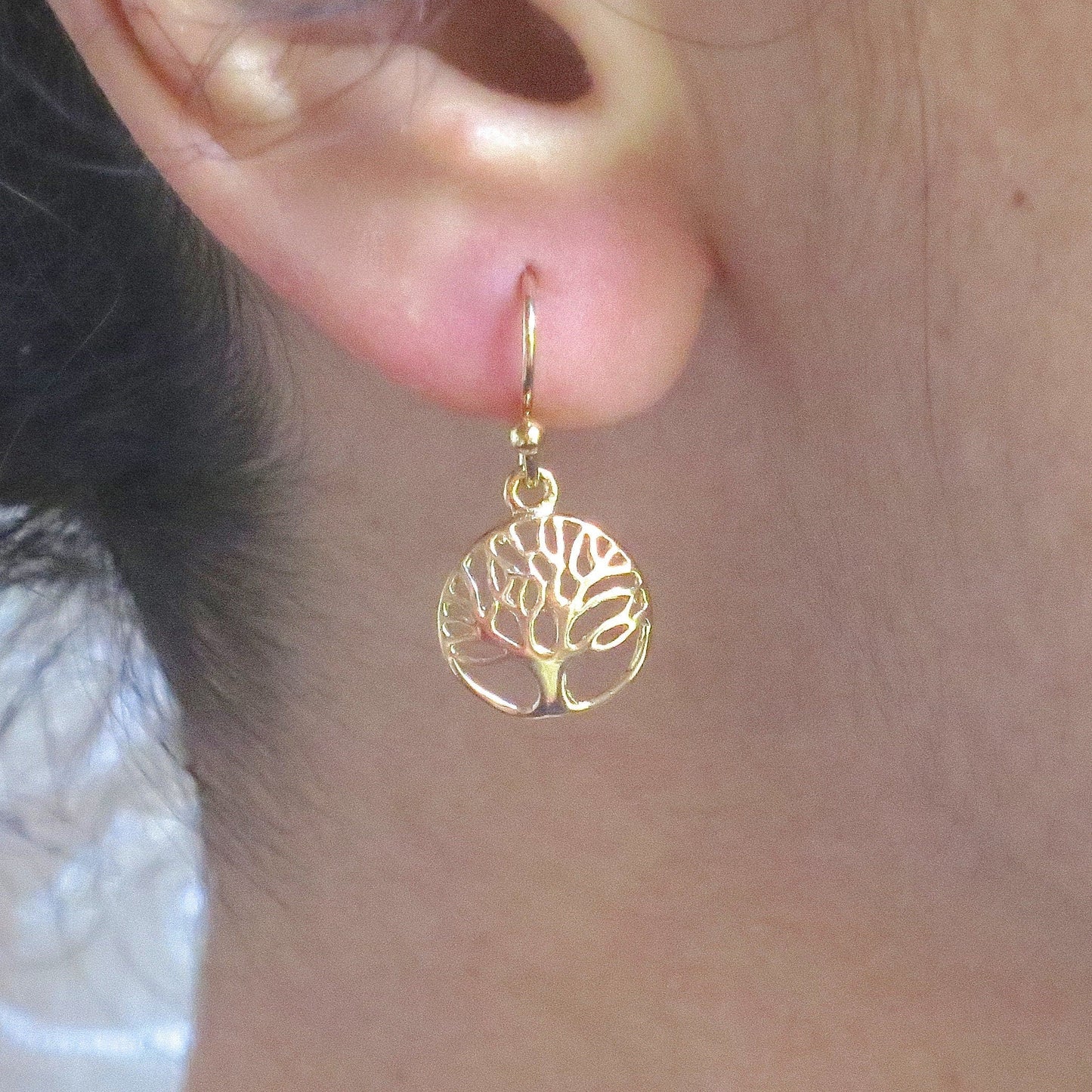 Tree of Life gold dangle Earrings, Solid 14k gold tree earrings